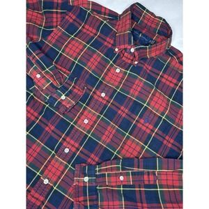 Ralph Lauren Plaid Long Sleeve Button Down Shirt Men's XXL Red Navy Yellow Pony